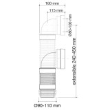 manguito wc extensible curvo 270-440mm dimensiones | plastisan